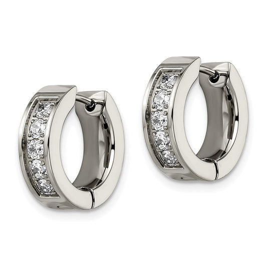 TBE1298 Chisel Titanium Polished CZ 5mm Hinged Hoop Earrings