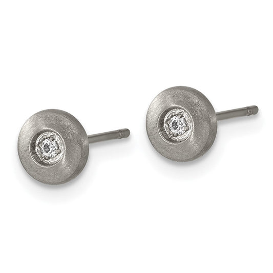 TBE132 Chisel Titanium Brushed CZ Post Earrings