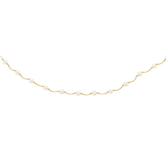 Royal Chain 14K Gold Pearl Station Scalloped Necklace TC6
