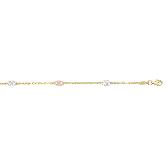 Royal Chain 14K Tri-color Gold Diamond Cut Anklet TCANK1444