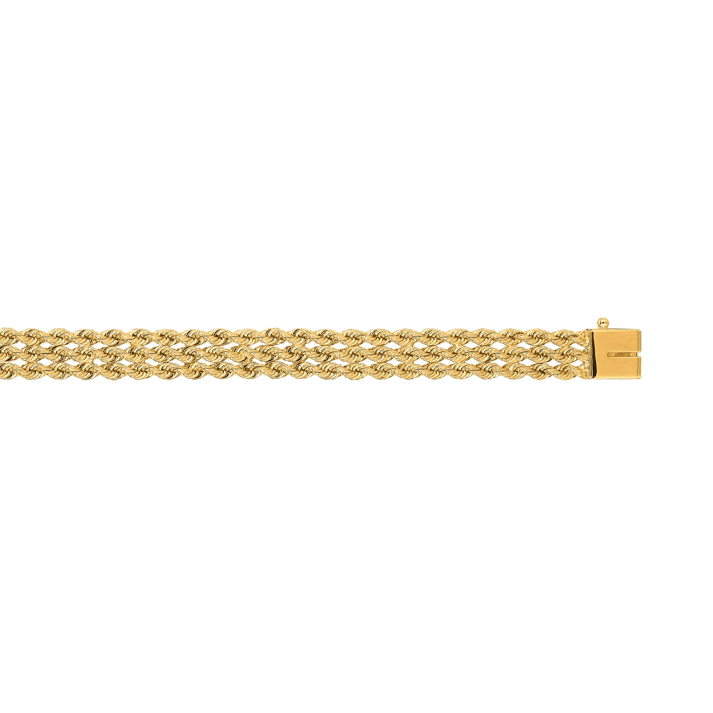 14K Gold 7.2mm Triple Row Rope Chain Bracelet