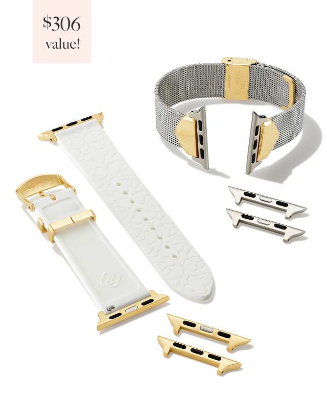 Mia and Filigree Watch Band Gift Set in Two Tone Stainless Steel and White Silicone 9608858825
