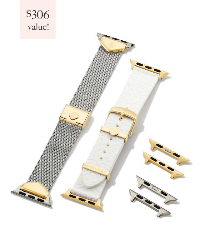 Mia and Filigree Watch Band Gift Set in Two Tone Stainless Steel and White Silicone 9608858825