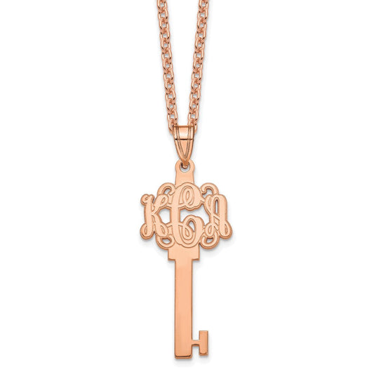Sterling Silver/Rose-plated Etched Monogram Key Necklace XNA557RP