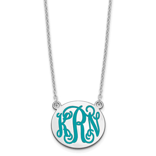 SS/Rhodium-plated Small Round Epoxy Monogram Necklace XNA583SS