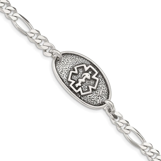 Sterling Silver Antiqued / Polished Medical Bracelet XSM157