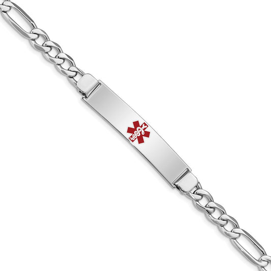 Sterling Silver Rhodium-plated Medical ID Figaro Link Bracelet XSM36