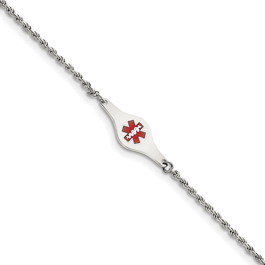 Sterling Silver Rhodium-plated Medical ID Rope Link Bracelet XSM40