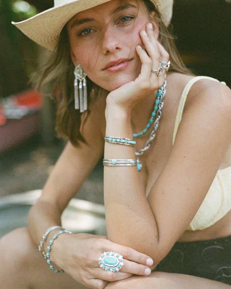 Havana Vintage Silver Cocktail Ring in Variegated Turquoise Magnesite