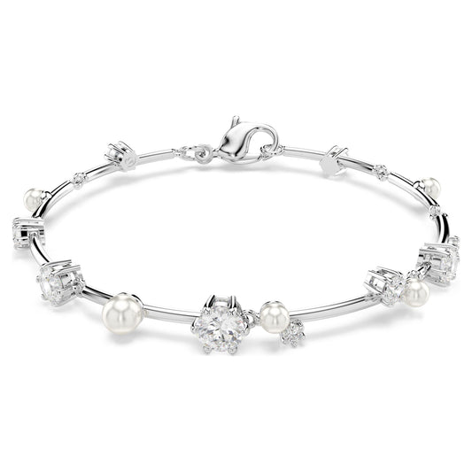 Constella bracelet, Crystal pearl, Round cuts, White, 18K rose gold finish