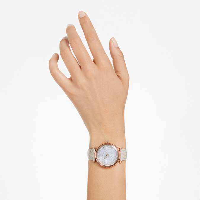 Swarovski Crystalline Wonder watch, Swiss Made, Leather strap, Beige, Rose gold-tone finish