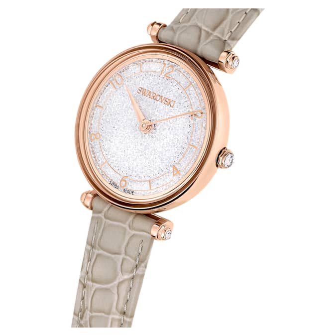Swarovski Crystalline Wonder watch, Swiss Made, Leather strap, Beige, Rose gold-tone finish