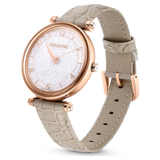 Swarovski Crystalline Wonder watch, Swiss Made, Leather strap, Beige, Rose gold-tone finish