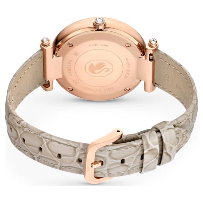 Swarovski Crystalline Wonder watch, Swiss Made, Leather strap, Beige, Rose gold-tone finish