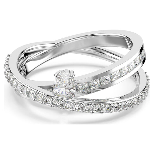 Hyperbola ring, Mixed cuts, White, Rhodium plated