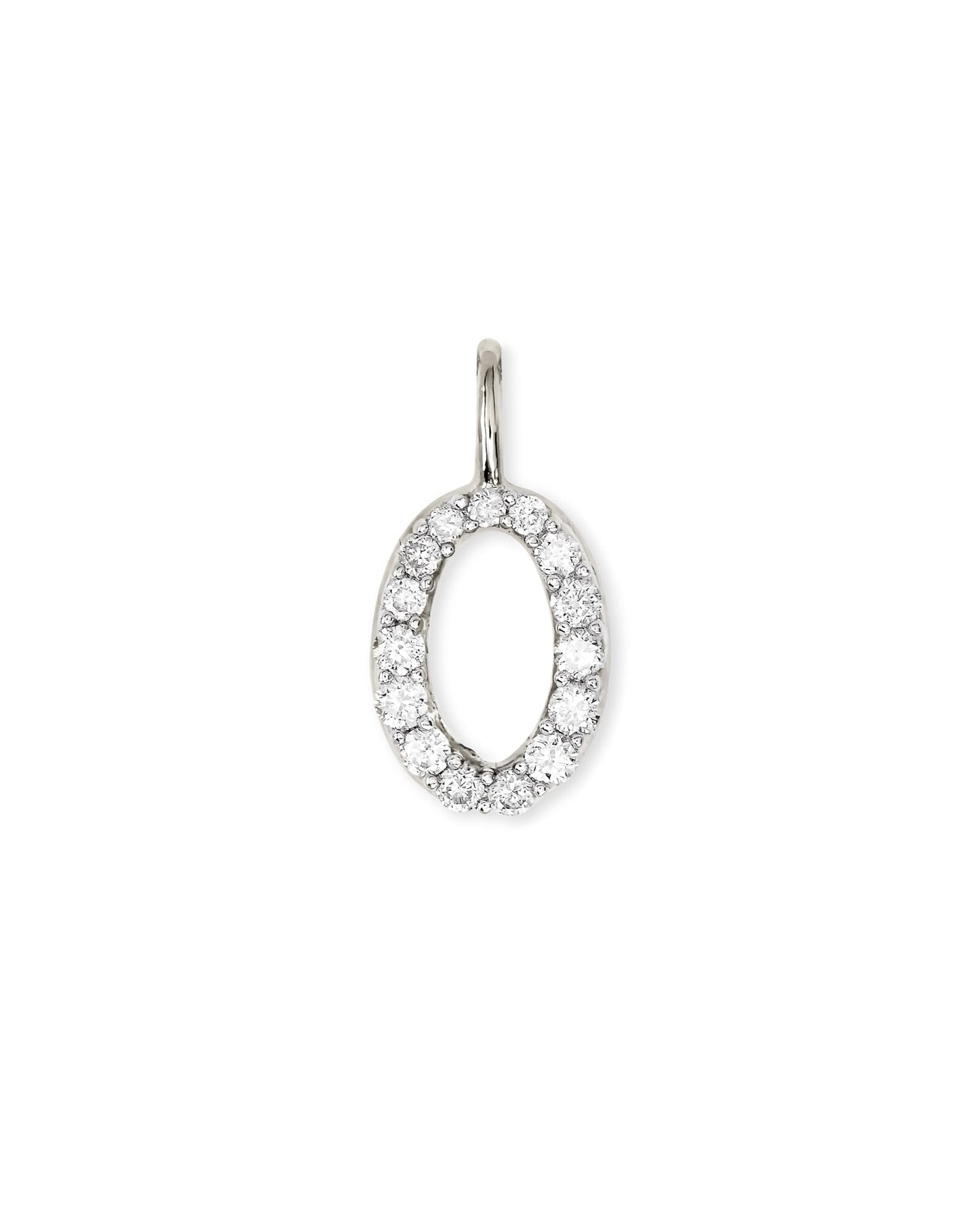 14k White Gold Letter D Charm in White Diamond