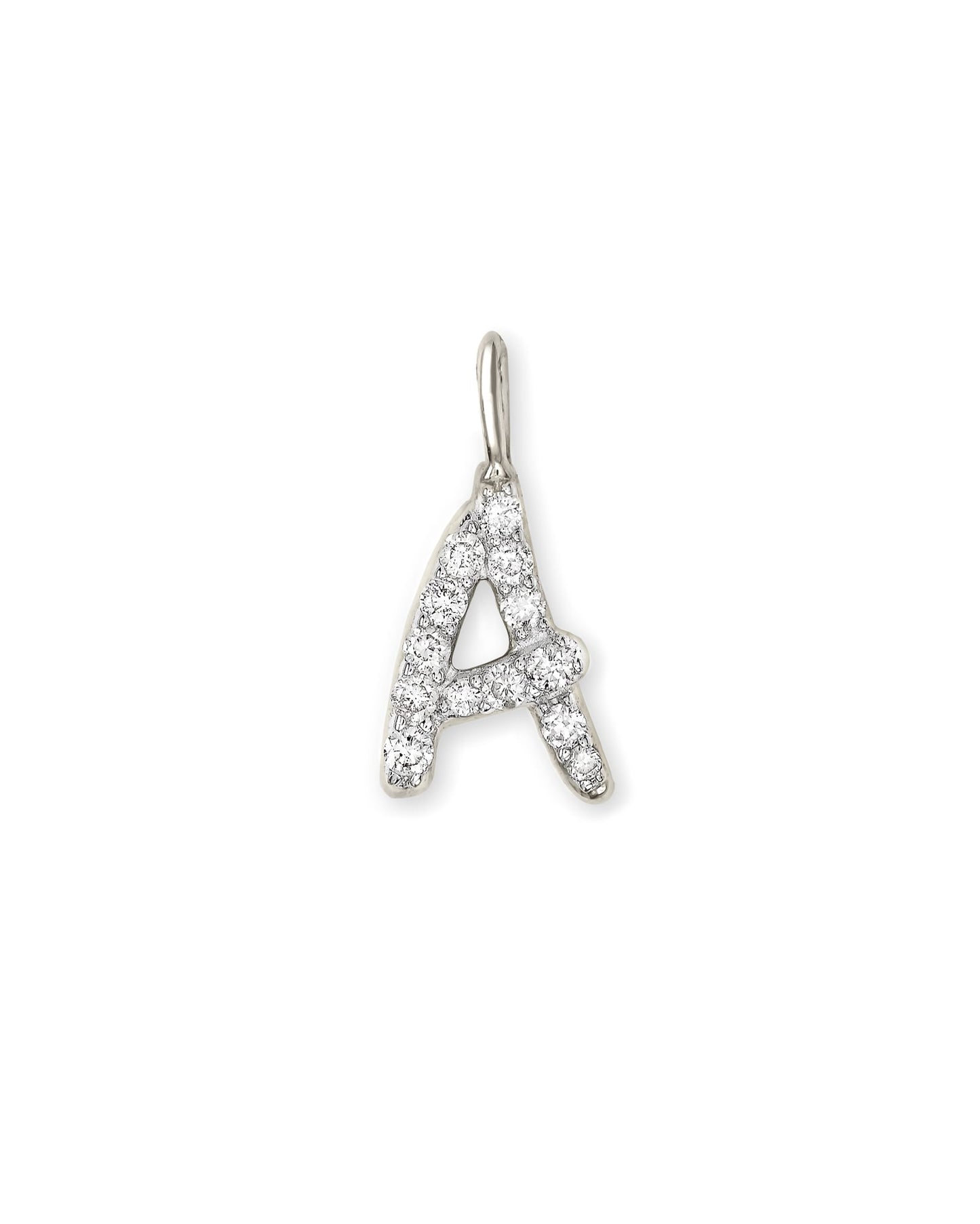 14k White Gold Letter D Charm in White Diamond