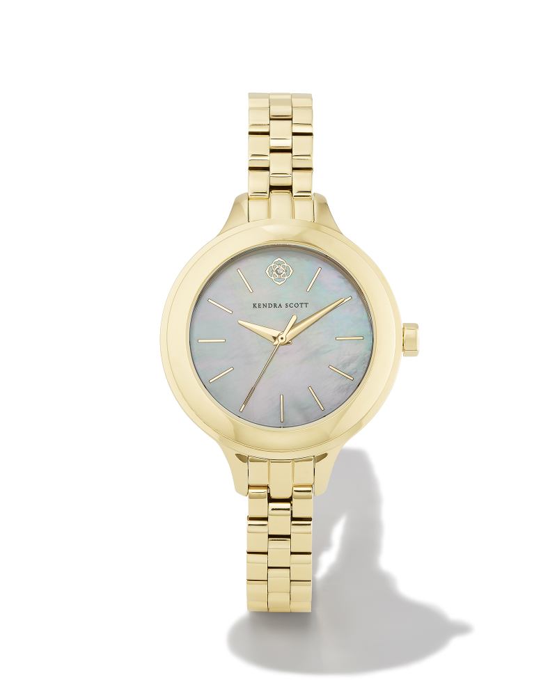 Alex Gold Tone Stainless Steel 35mm Narrow Watch in Ivory Mother-of-Pearl 9608865209