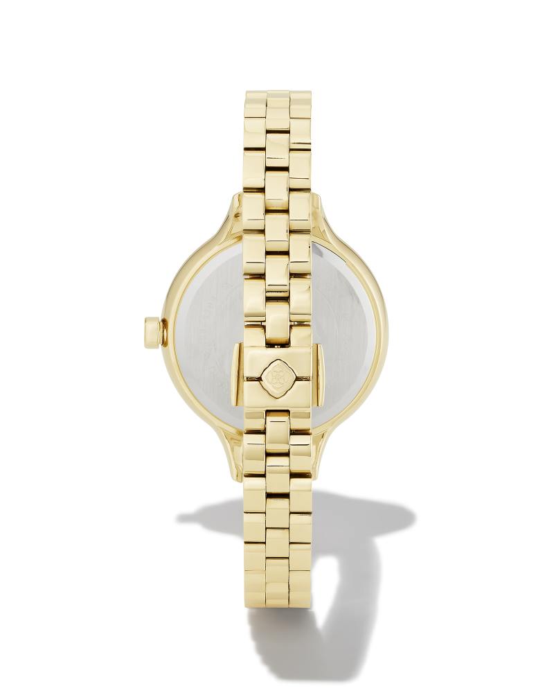Alex Gold Tone Stainless Steel 35mm Narrow Watch in Ivory Mother-of-Pearl 9608865209