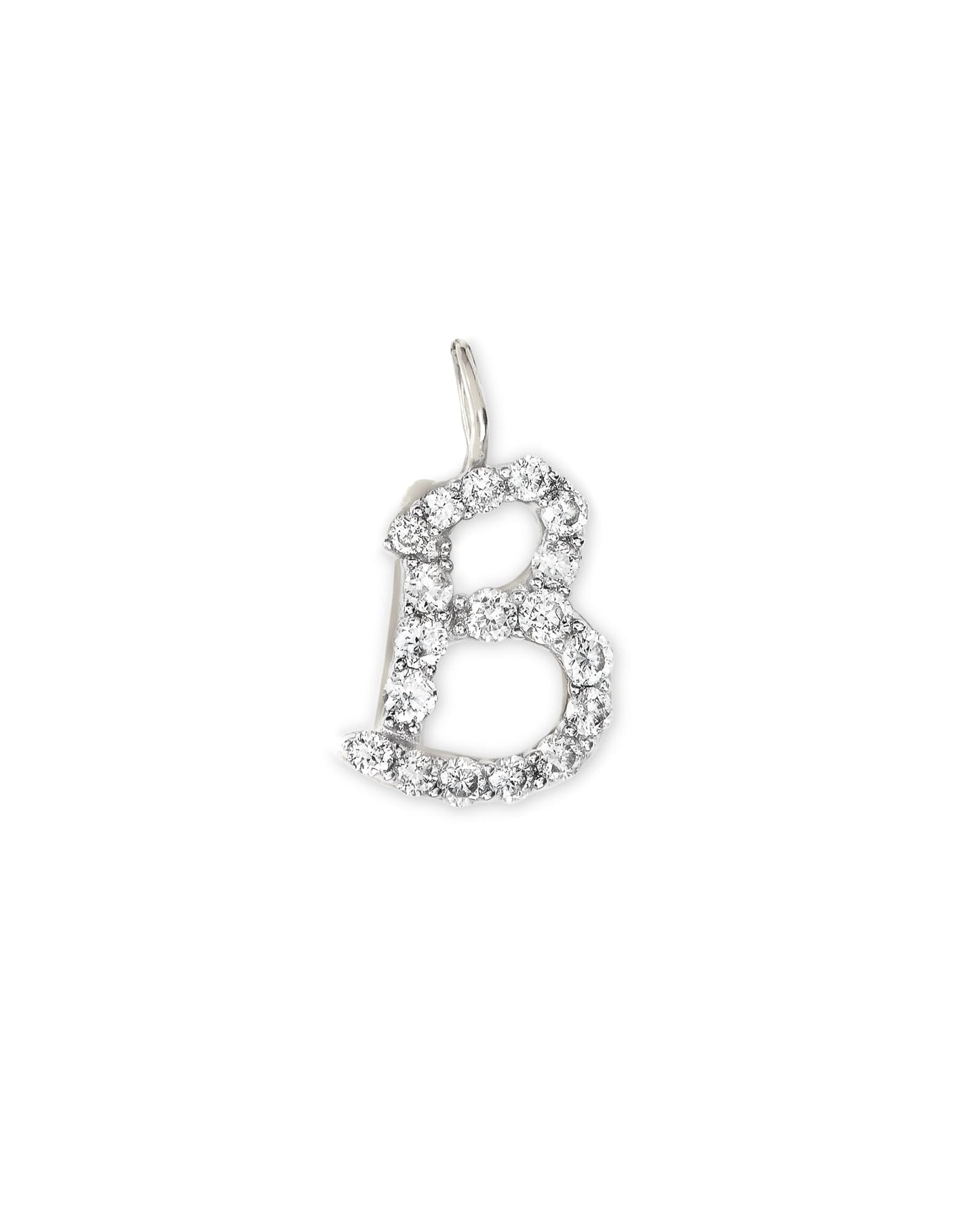 14k White Gold Letter D Charm in White Diamond
