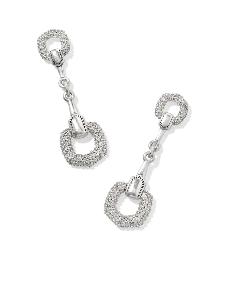 Kendra Scott Beau Vintage Silver Pave Linear Earrings in White CZ