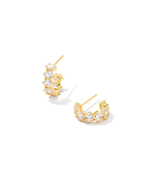 Cailin Gold Crystal Huggie Earrings in White CZ
