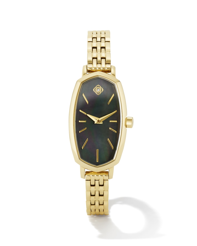 Elle Gold Tone Stainless Steel Watch in Black Mother-of-Pearl 9608858402