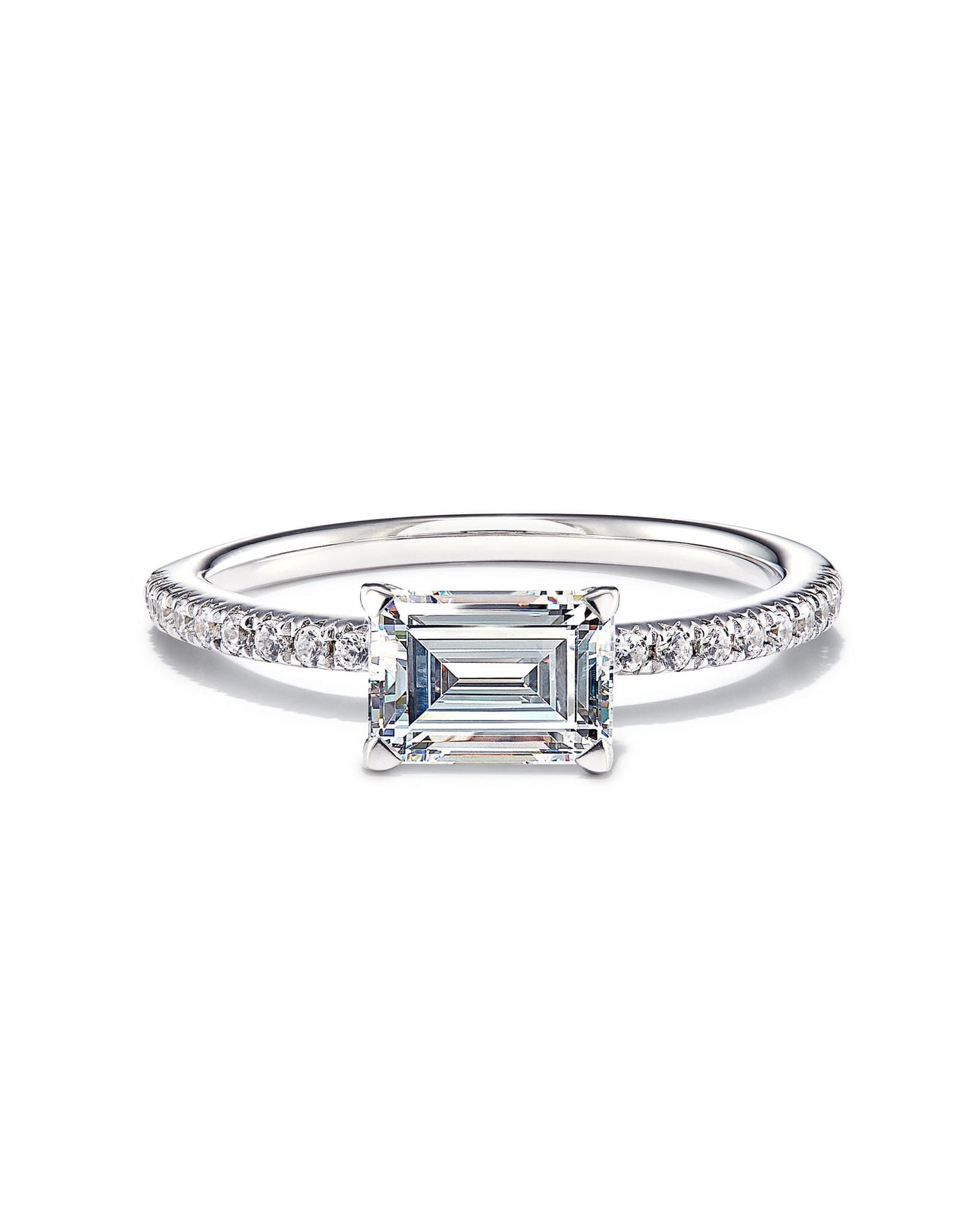 1.5 ct Emerald Solitaire Engagement Ring with Pave Diamonds in 14k Gold