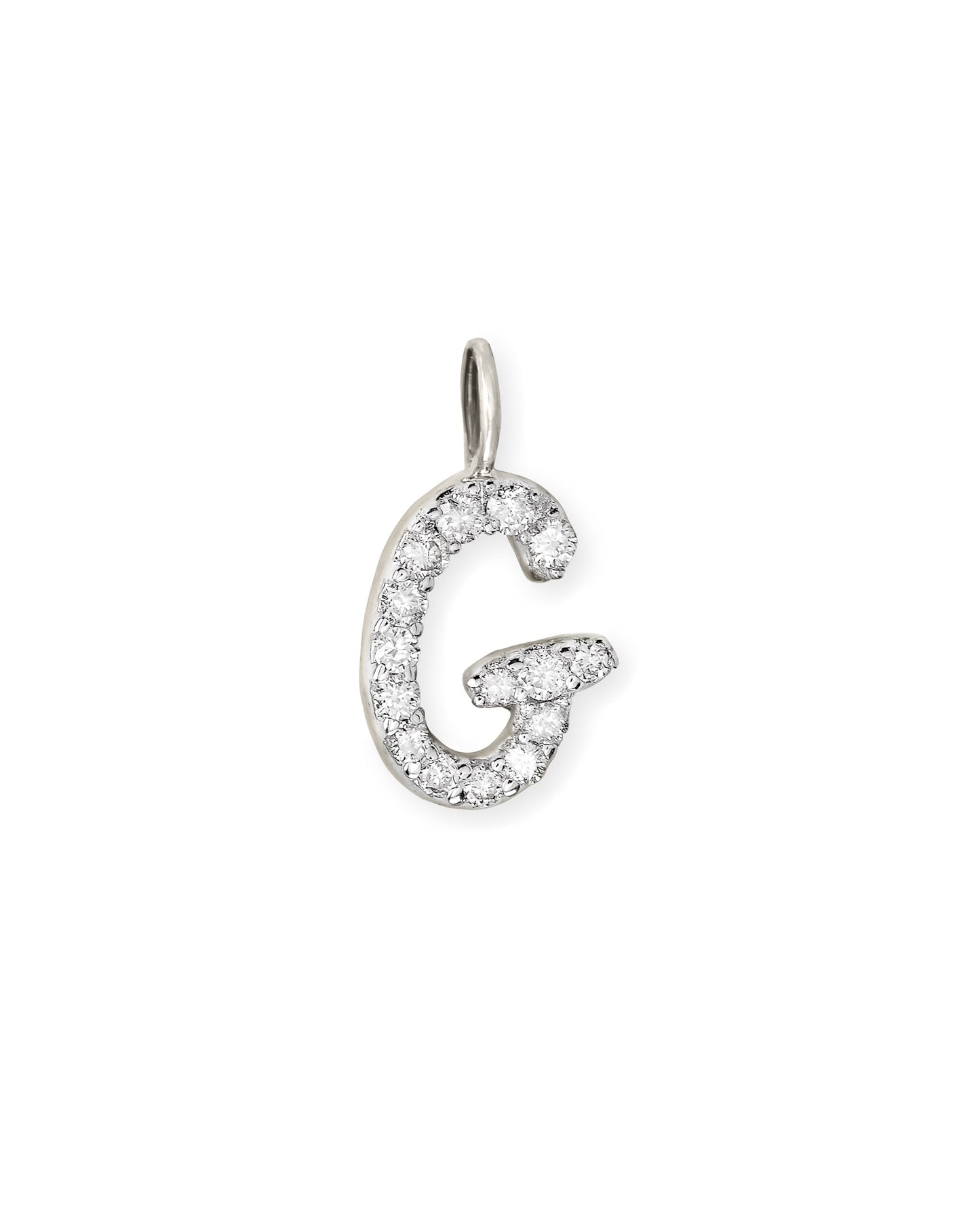 14k White Gold Letter D Charm in White Diamond