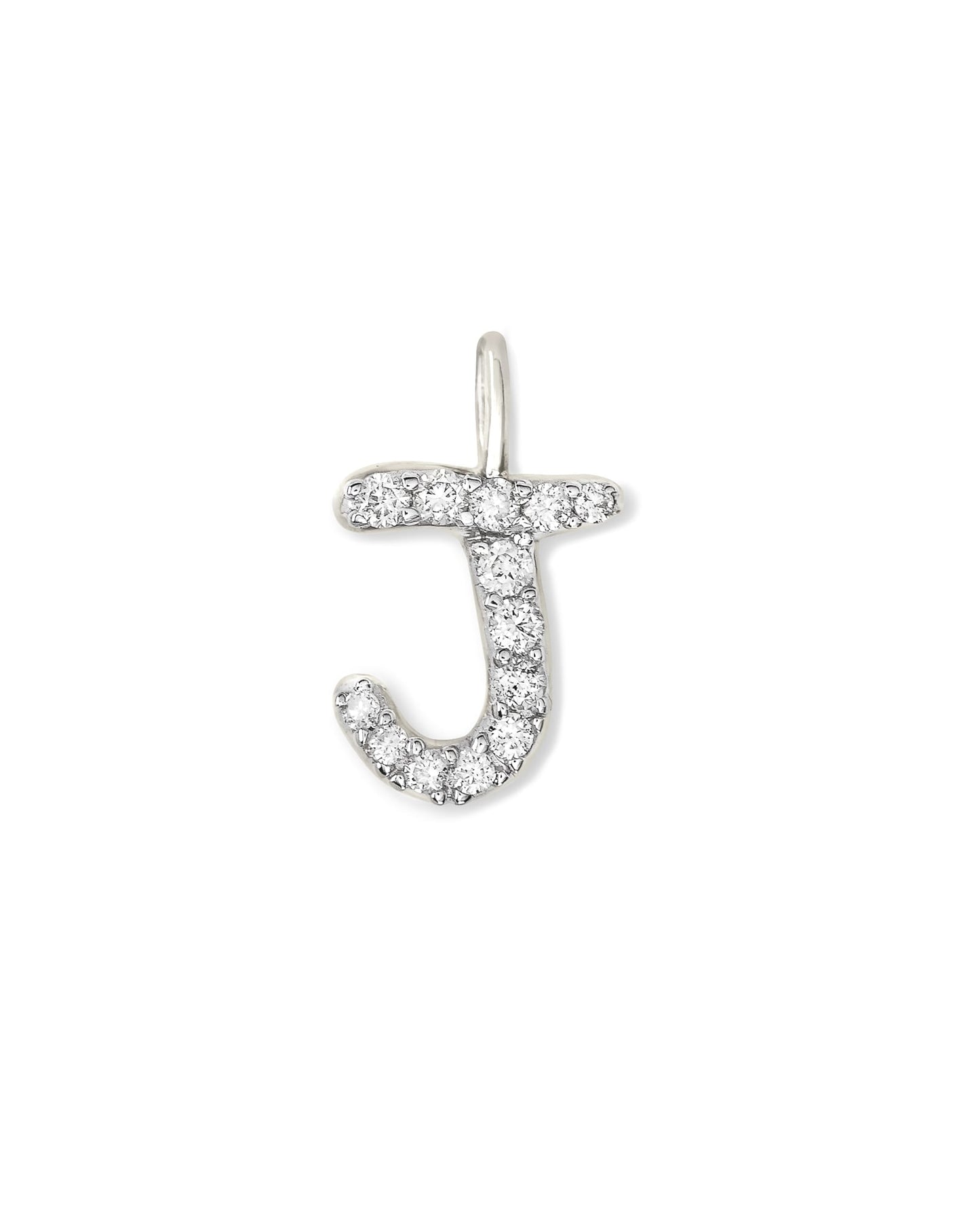 14k White Gold Letter D Charm in White Diamond