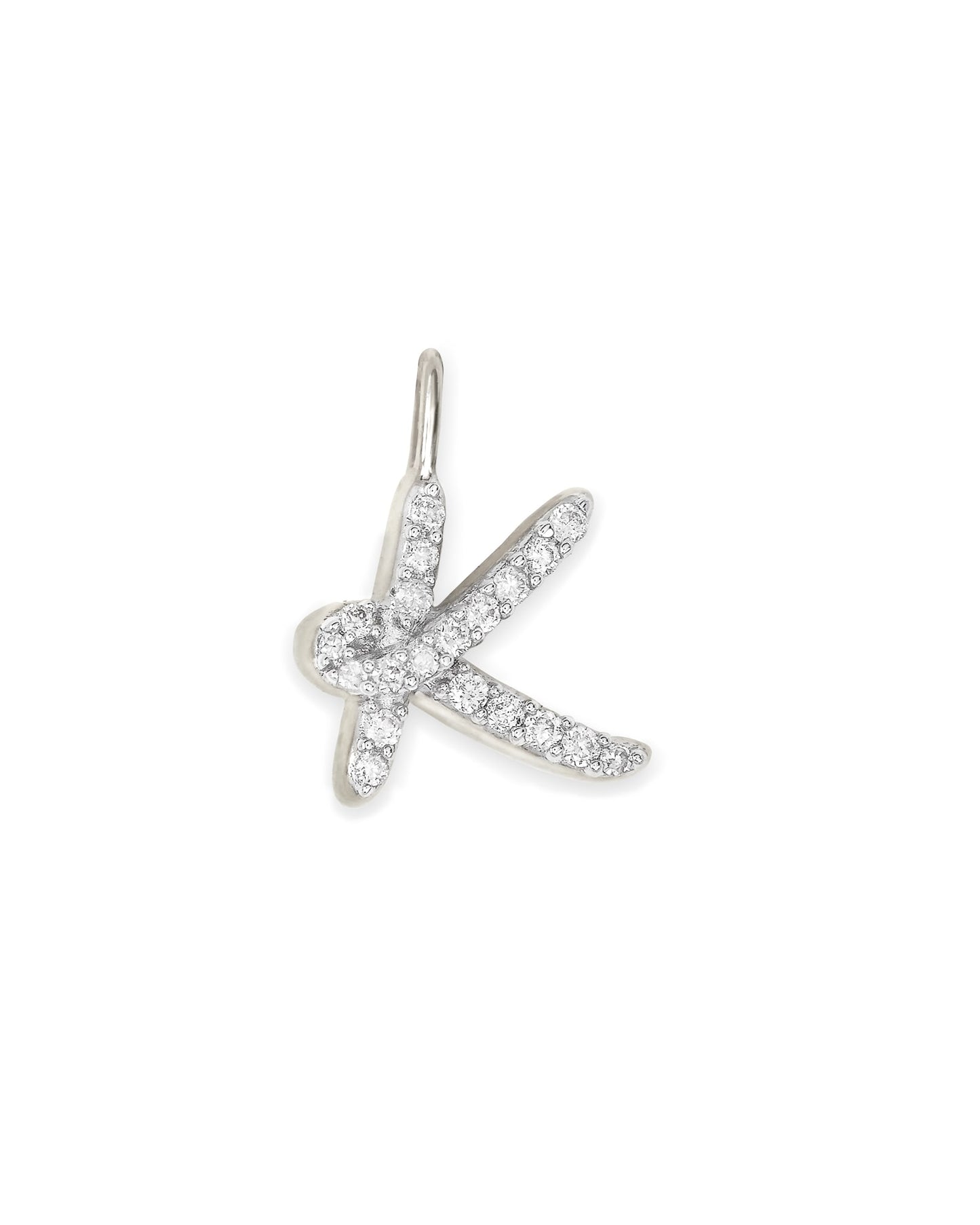 14k White Gold Letter D Charm in White Diamond