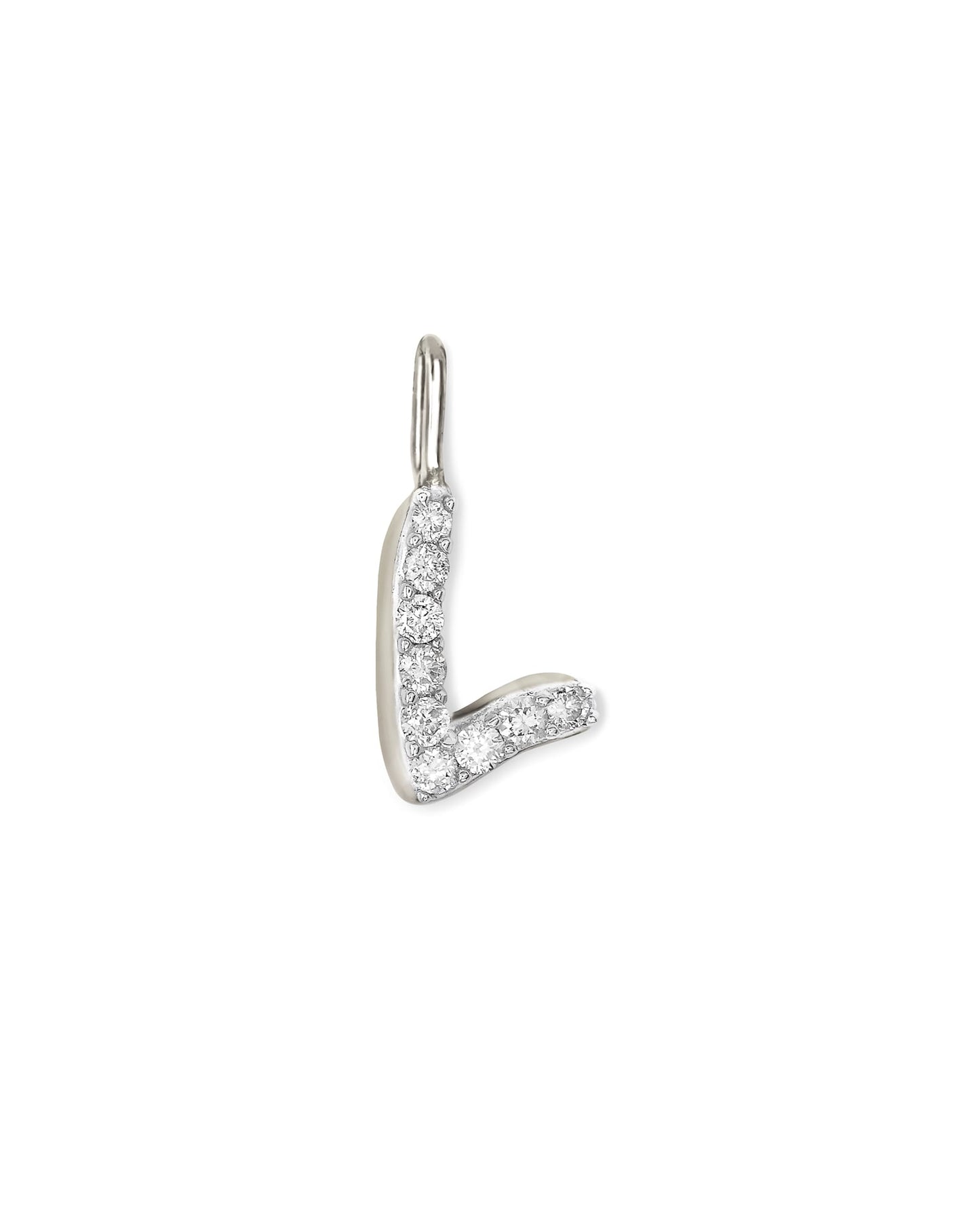 14k White Gold Letter D Charm in White Diamond