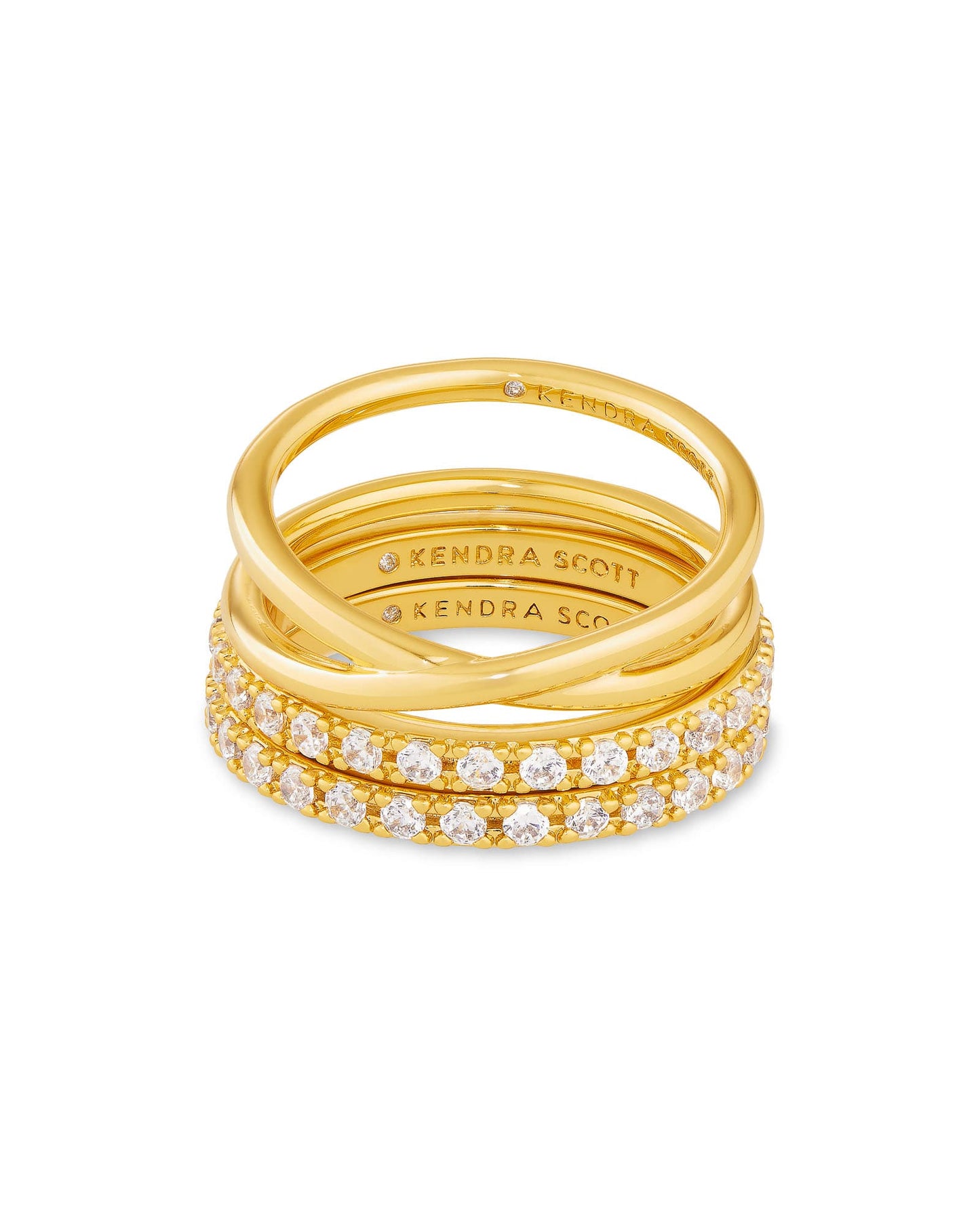 Livy Gold Rings Set of 3 in White Crystal 842177196533