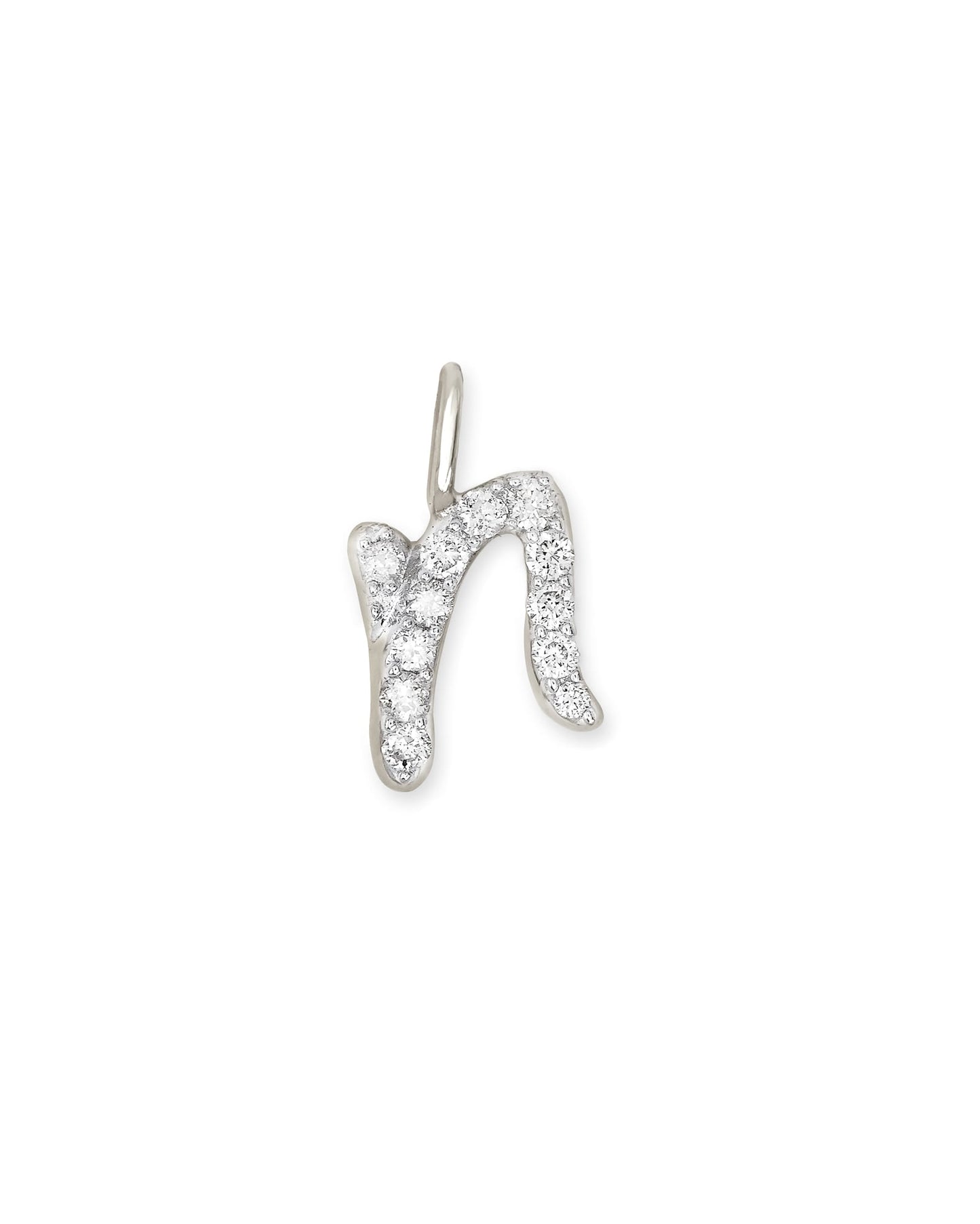 14k White Gold Letter D Charm in White Diamond