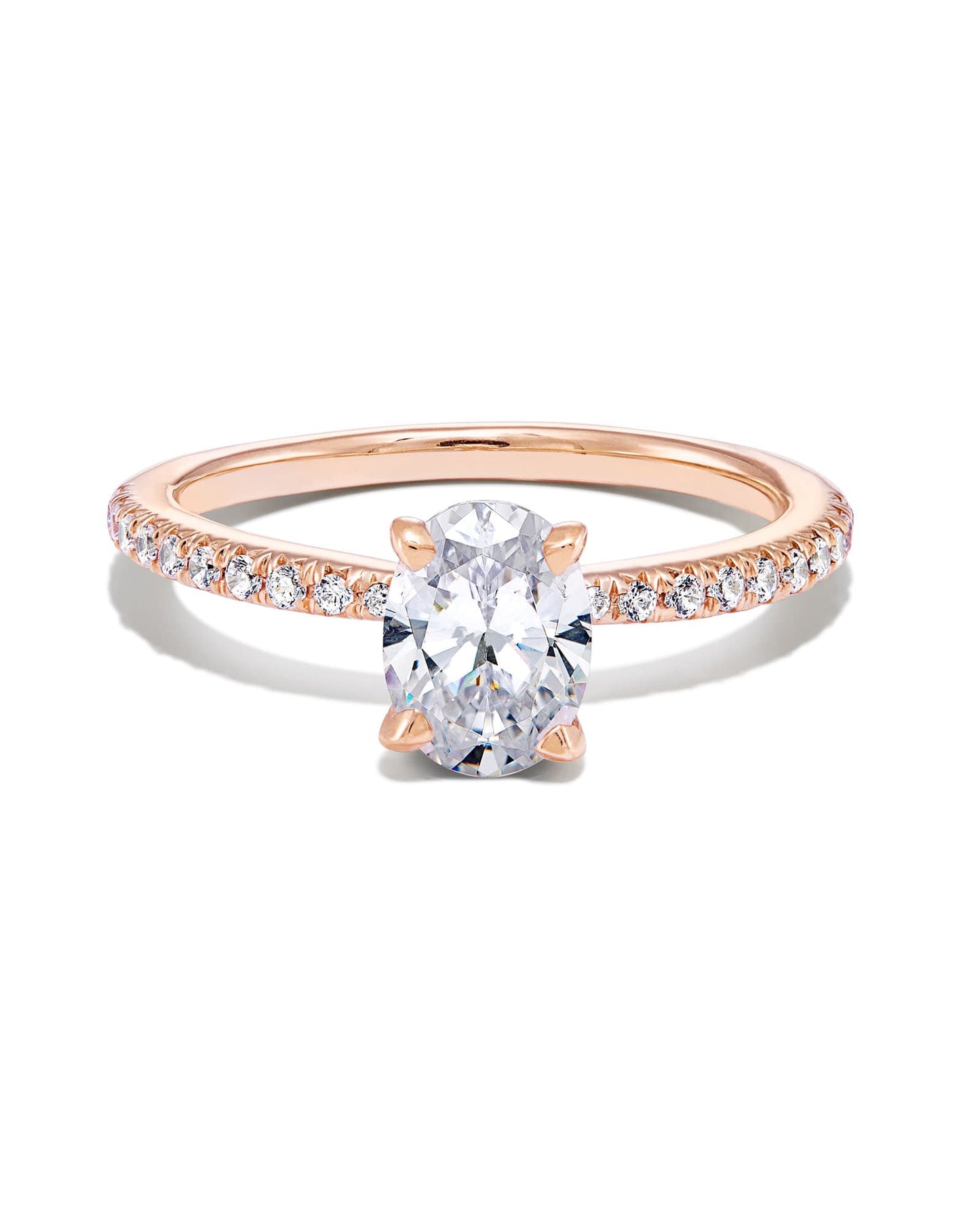 1.5 ct Oval Solitaire Engagement Ring with Pave Diamonds in 14k Gold