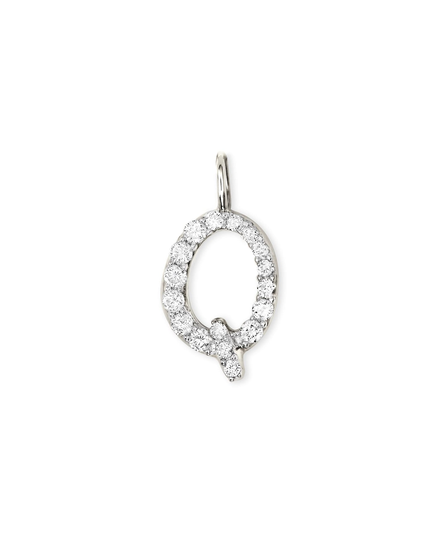 14k White Gold Letter D Charm in White Diamond