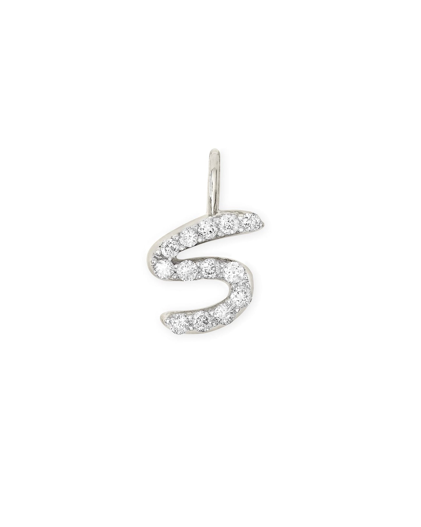 14k White Gold Letter D Charm in White Diamond