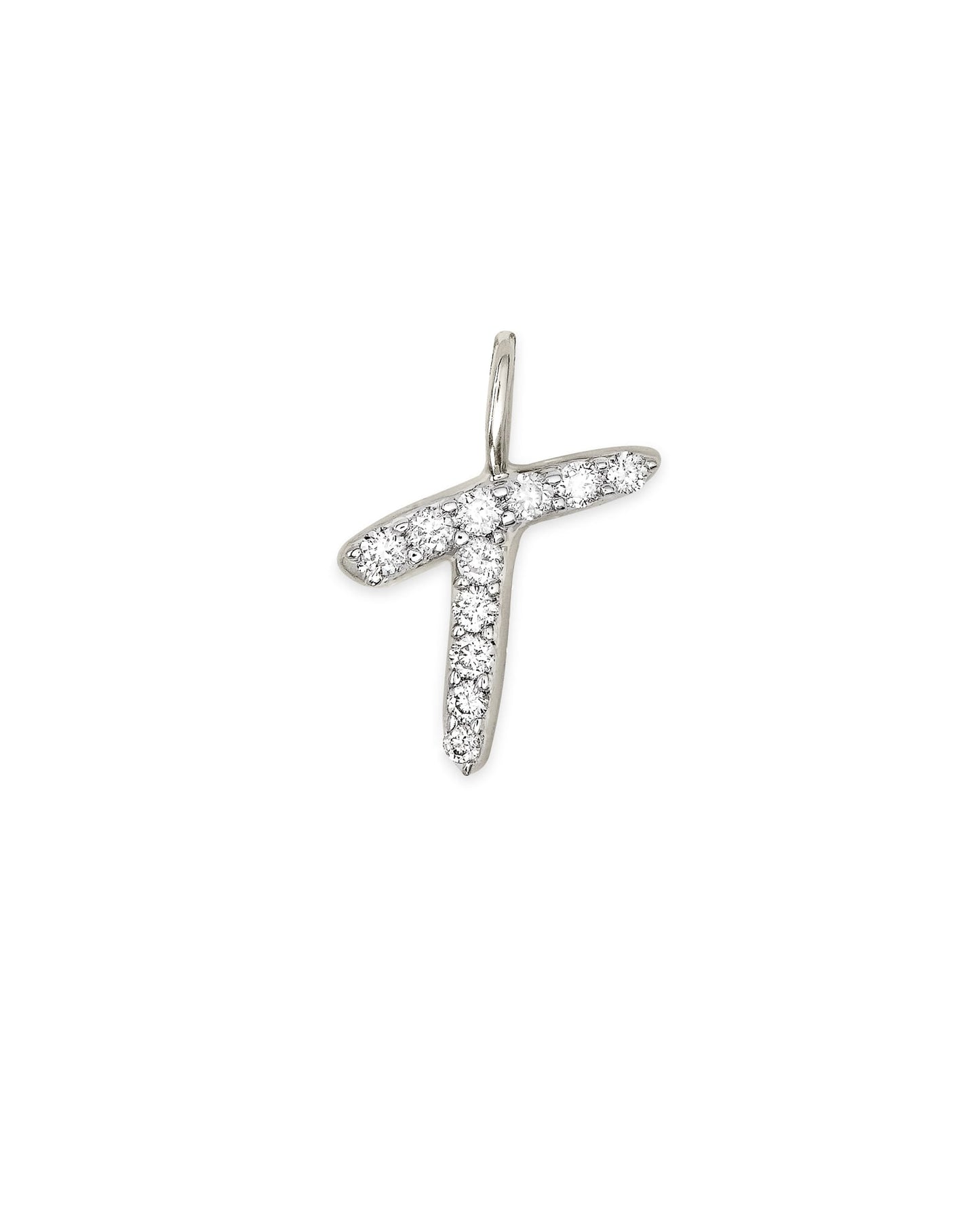 14k White Gold Letter D Charm in White Diamond