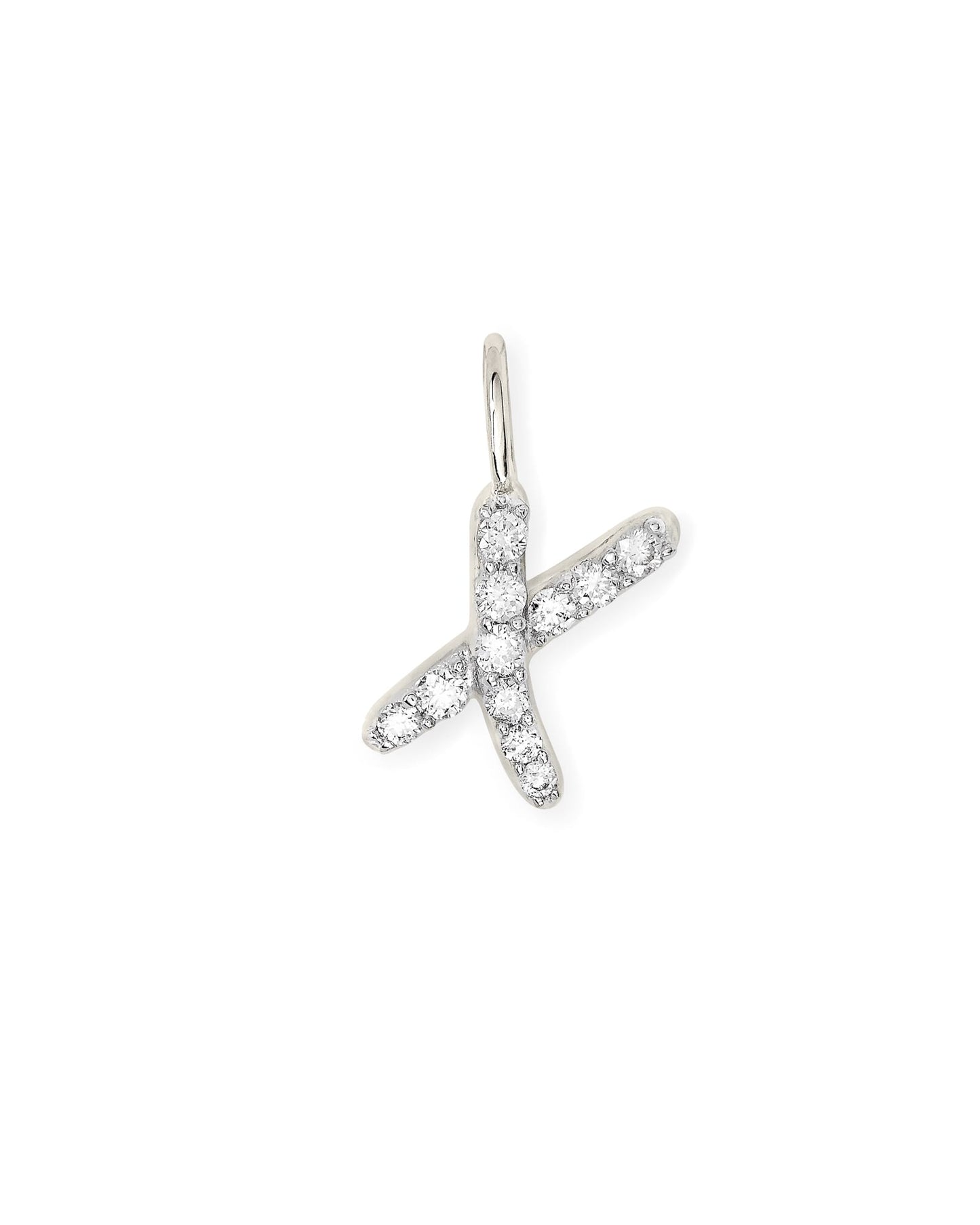 14k White Gold Letter D Charm in White Diamond