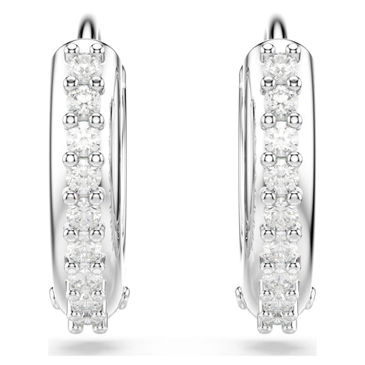 Swarovski Matrix hoop earrings, Round cut, White, Rhodium plated