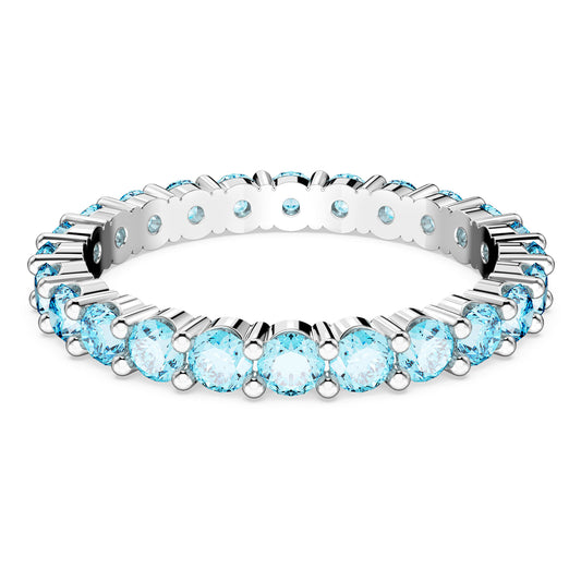 Matrix ring, Round cut, Blue, Rhodium plated