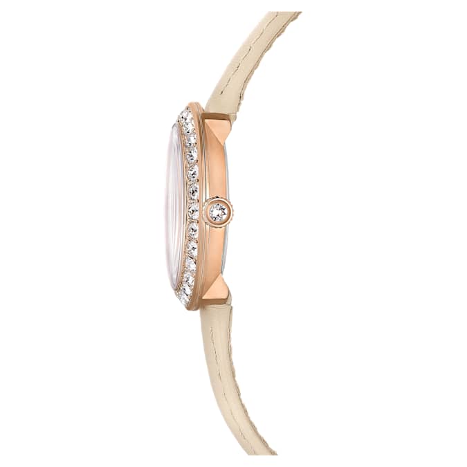 Swarovski Certa watch, Swiss Made, Leather strap, Beige, Rose gold-tone finish