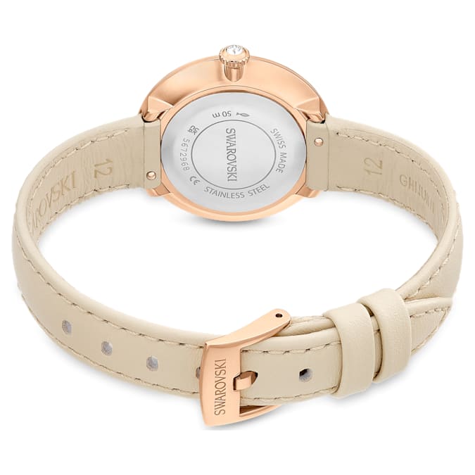 Swarovski Certa watch, Swiss Made, Leather strap, Beige, Rose gold-tone finish