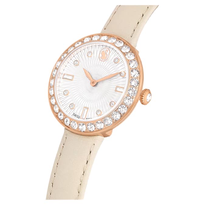 Swarovski Certa watch, Swiss Made, Leather strap, Beige, Rose gold-tone finish