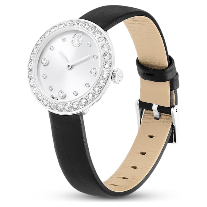 Swarovski Matrix Tennis watch, Swiss Made, Leather strap, Black, Stainless Steel