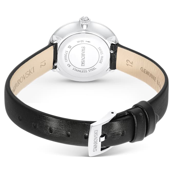 Swarovski Matrix Tennis watch, Swiss Made, Leather strap, Black, Stainless Steel