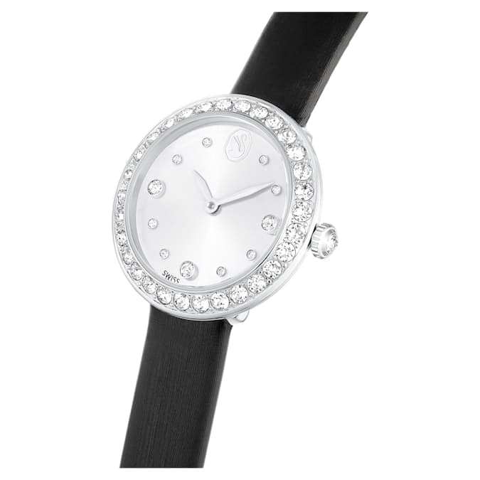 Swarovski Matrix Tennis watch, Swiss Made, Leather strap, Black, Stainless Steel