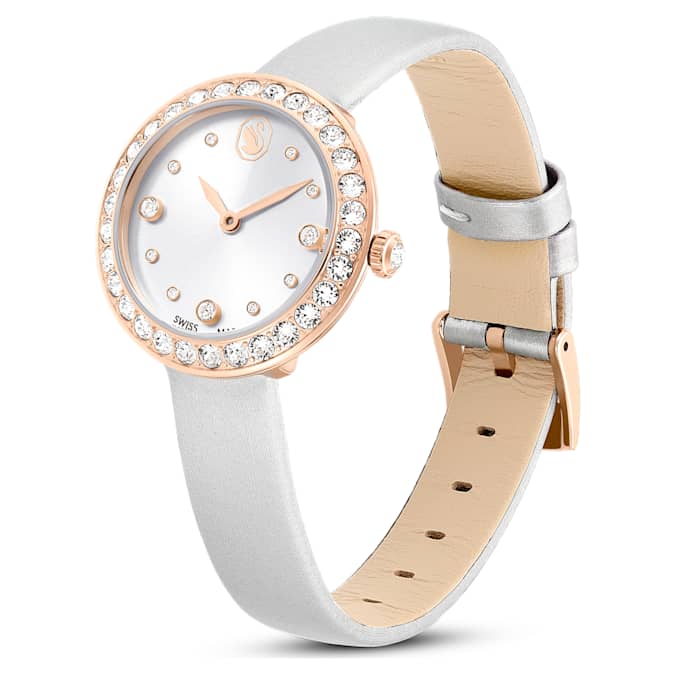 Swarovski Matrix Tennis watch, Swiss Made, Leather strap, Gray, Rose gold-tone finish
