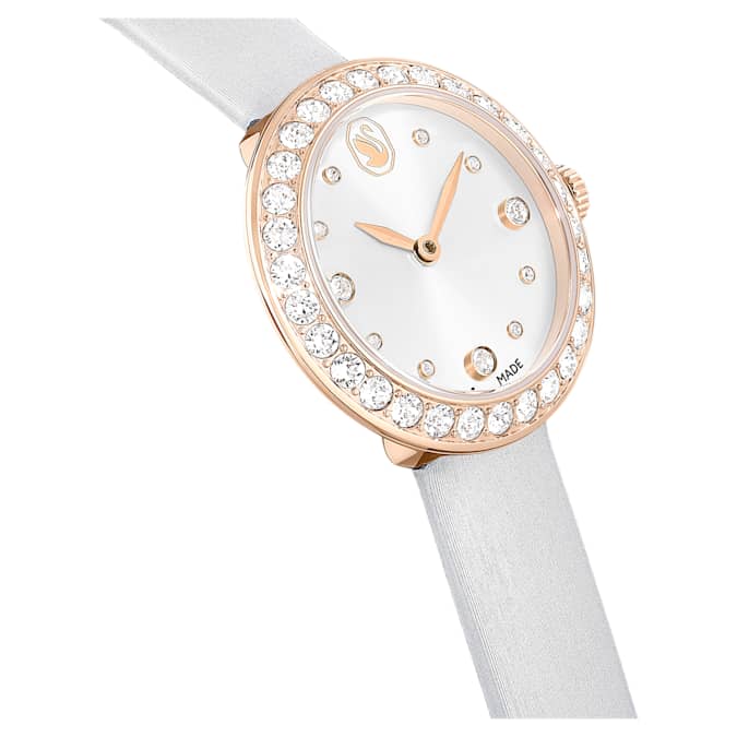 Swarovski Matrix Tennis watch, Swiss Made, Leather strap, Gray, Rose gold-tone finish