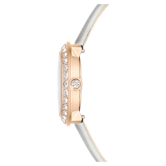 Swarovski Matrix Tennis watch, Swiss Made, Leather strap, Gray, Rose gold-tone finish
